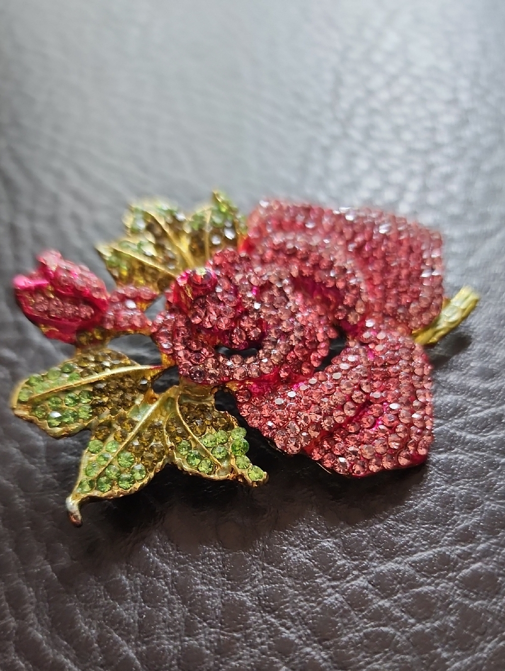 Sparkling Pink Rose Floral Brooch